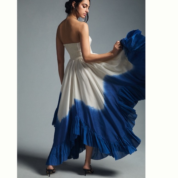 NWT Anthropologie Samant Chauhan Strapless Ombre Cotton/ Silk Pockets Maxi Dress - Picture 7 of 14